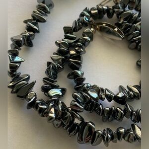 New vintage hematite polished chips beads necklace